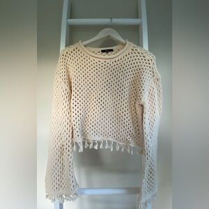 Boutique Brand - White Crochet Fringe Cropped Boho Style